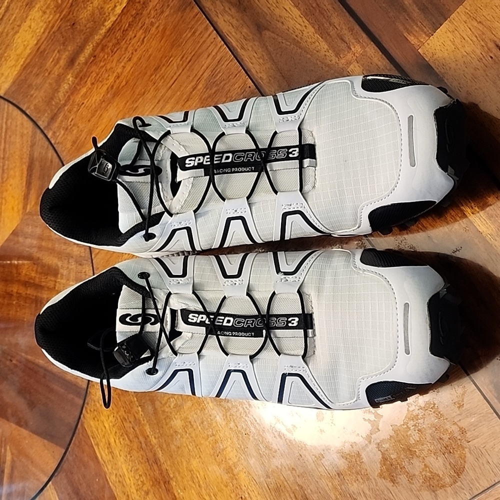 Salomon Speedcross 3 sportstyle running shoe, Size 13, white and graphite.